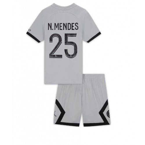 Fotbalové Dres Paris Saint-Germain Nuno Mendes #25 Dětské Venkovní 2022-23 Krátký Rukáv (+ trenýrky)
